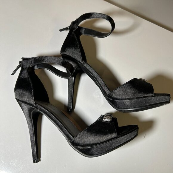 Michael Antonio Black Silver Sparkling Gem Bling Stiletto Heels Ankle Strap Sz 7 - Picture 5 of 12